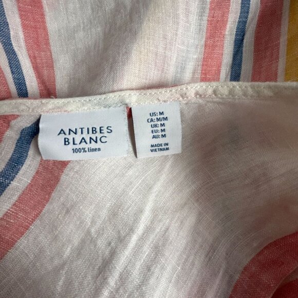 Antibes Blanc Womens Multi-Color Striped V-Neck Linen Top Medium Tassel Hem - Picture 3 of 7